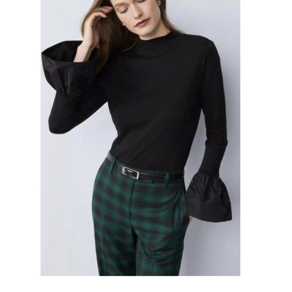 Ann Taylor Media Shirt Medium Black Bell Long Sleeve Business NWT